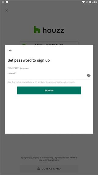 Houzz室内设计app设置密码